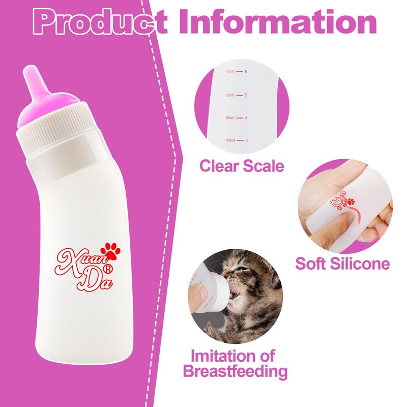 Xuanda Pet Feeding Nipple with Syringe, Soft Silicone Nursing Pet Feeding Bottle, Ventilation Valve Resistant Tearing for Puppies, Kittens, Rabbit, Small Wildlife (L Nipple,Pink) - Image 4